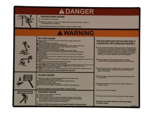 JLG Part # 1001231315 | DECAL,WARNING/DANGER PLAT, EA