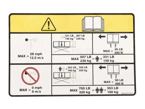 JLG Part # 1001237115 | DECAL,CAPACITY (705 LB/320 KG), EA