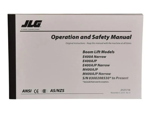JLG Part # 3121716 | E/M400 GBL OPS/SAFE SN208530>, EA