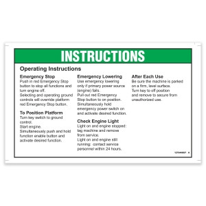 Genie Lift Part # 1275449GT - DECAL, OPERATOR INSTRUCTION, GROUND CONTROL, SX-135XC, EA
