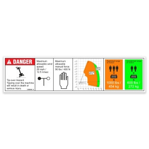 Genie Lift Part # 1288846GT - DECAL,DANGER,CAPACITY S-85 HF,WORD, EA