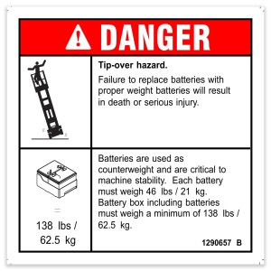 Genie Lift Part # 1290657GT - DECAL,DANGER-TIP-OVER,BATT, GS-1330m, EA