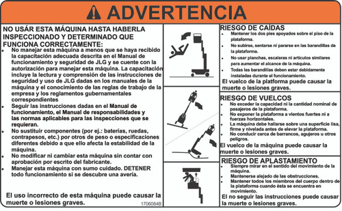 JLG Part # 1706084 | DECAL, WARNING, EA