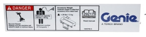 Genie Lift Part # 1293709GT - DECAL,MAX CAPACITY,LIFT TOOLS ACCESS DECK, 300LBS,WRD, EA