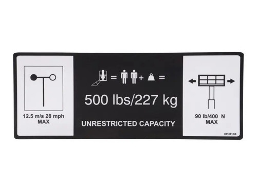 JLG Part # 081081GB | DECAL,ANSI MAX CAPACITY, EA