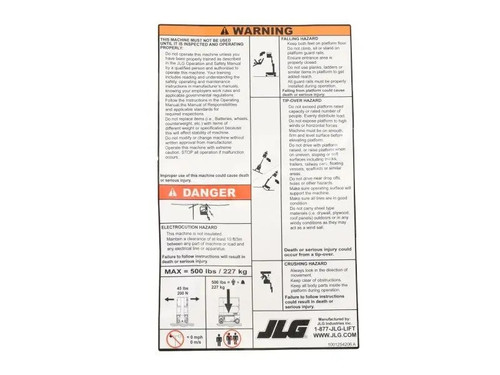 JLG Part # 1001254206 | DECAL,INSTR/WARNING (ENG), EA