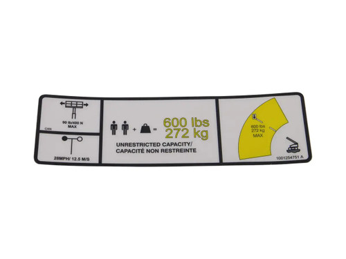 JLG Part # 1001254751 | DECAL,WARNING DUAL CAP., EA