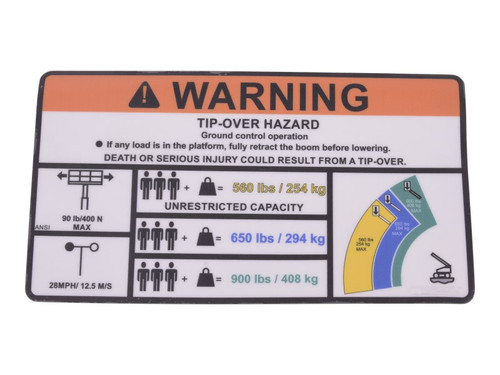 JLG Part # 1001261348 | DECAL,WARNING HI-CAP. (ANSI), EA