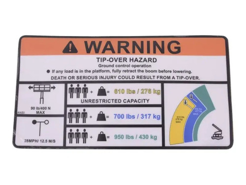 JLG Part # 1001261350 | DECAL,WARNING HI-CAP. (ANSI), EA