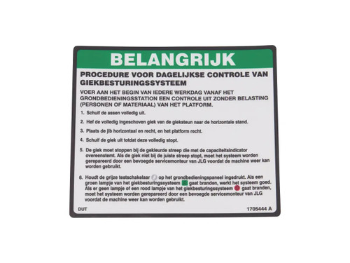 JLG Part # 1705444 | DECAL,BCS DAILY CHECK-DUT, EA