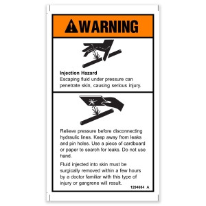 Genie Lift Part # 1294684GT - DECAL,WARN,SKIN INJECTION HAZ* , MINI, EA