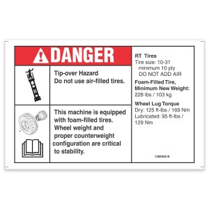 Genie Lift Part # 1299256GT - DECAL, DANGER, TIP, GS84 NON MARKING, EA