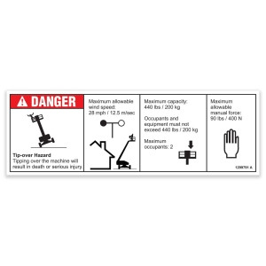 Genie Lift Part # 1299791GT - DECAL,DANGER,CAP, AIRCRAFT, WORD, EA