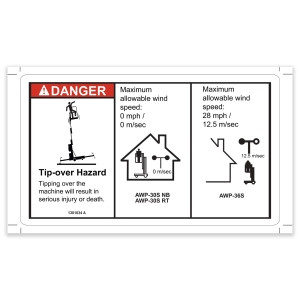 Genie Lift Part # 1301034GT - DECAL, DANGER, 75" OUTRIGGER REACH, OUTDOOR, EA