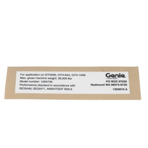 Genie Lift Part # 1303810GT - DECAL, LABEL, FOPS/ROPS, EA