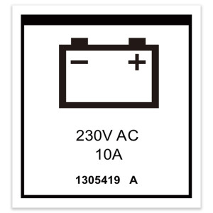 Genie Lift Part # 1305419GT - DECAL,LABEL,PWR TO CHARGER 230V EU,H, EA
