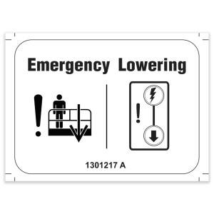 Genie Lift Part # 1301217GT - DECAL, EMERGENCY LOWERING, GS90/GS69RT, EA