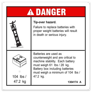 Genie Lift Part # 1304174GT - DECAL,DANGER-TIP-OVER,BATT,GS-1932m, EA