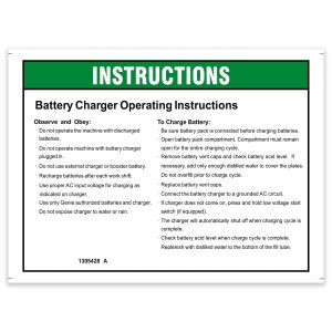 Genie Lift Part # 1305428GT - DECAL,INSTRUCTIONS-CHARGER OP,H, EA