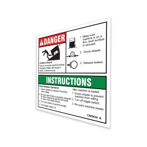 Genie Lift Part # 1305434GT - DECAL,DANGER,BRAKE REL SAFETY,H, EA