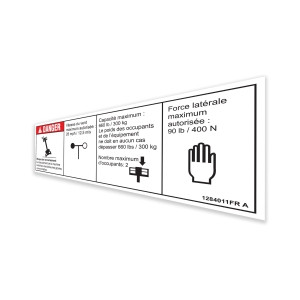 Genie Lift Part # 1284011FRGT - DECAL,DANGER,CAPACITY S-60 J,WORD,FRENCH, EA