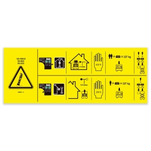 Genie Lift Part # 1296301GT - DECAL, DANGER, MAX CAPACITY 227KG, SIDE FORCE 200/400N, EA