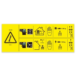 Genie Lift Part # 1306705GT - DECAL, DANGER, MAX CAPACITY 350KG, SIDE FORCE 200/400N,E-DRIVE, EA