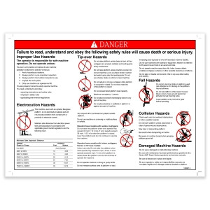 Genie Lift Part # 1298997GT - DECAL, DANGER, GENERAL SAFETY, EA