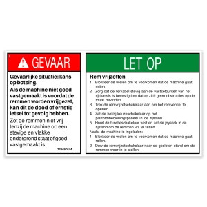 Genie Lift Part # 72849DUGT - DECAL,DANGER,BRAKE RELEASE, EA