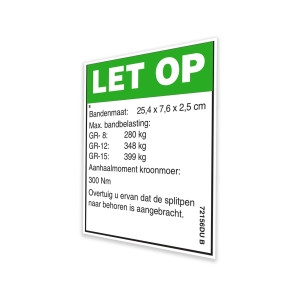 Genie Lift Part # 72156DUGT - DECAL,NOTICE,TIRE SPECS,GR, EA