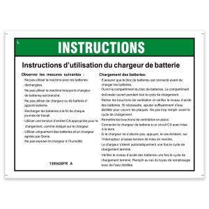 Genie Lift Part # 1305428FRGT - DECAL,INSTRUCTIONS-CHARGER OP,H, EA