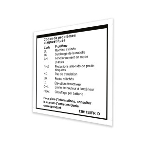Genie Lift Part # 1301158FRGT - DECAL,LABEL,FAULT CODES, EA