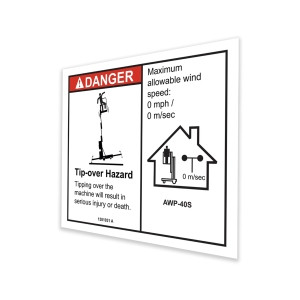 Genie Lift Part # 1301031GT - DECAL, DANGER, 40" OUTRIGGER REACH, INDOOR, EA