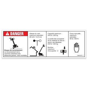 Genie Lift Part # 1299791FRGT - DECAL,DANGER,CAP, AIRCRAFT, WORD,FR, EA