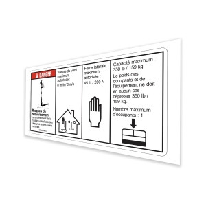 Genie Lift Part # 1299005FRGT - DECAL, DANGER, MAX CAPACITY 350LBS, SIDE FORCE 45LBS, EA