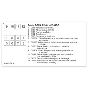Genie Lift Part # 1298858FRGT - DECAL,RELAY LABEL,Z30/34 DC,FR, EA