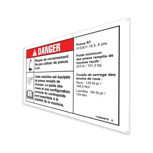 Genie Lift Part # 1298846FRGT - DECAL,DANGER,TIPOVR,TIRES RTF, Z34, 4WD,WORD,FR, EA