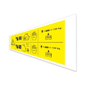 Genie Lift Part # 1296626GT - DECAL, DANGER, MAX CAPACITY 159KG, SIDE FORCE 200N, EA