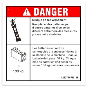 Genie Lift Part # 1292748FRGT - DECAL,BATT.TRAY/WEIGHT, GS4655, EA