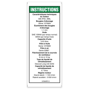 Genie Lift Part # 1272843FRGT - DECAL,NOTICE,GM .998L SPEC, EA