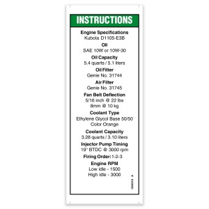 Genie Lift Part # 1294319GT - DECAL, KUBOTA D1105, SPECS, EA