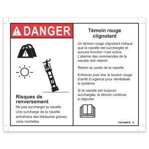 Genie Lift Part # 1301840FRGT - DECAL, DANGER, OVERLOAD, RT SCISSORS, EA