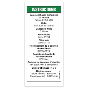 Genie Lift Part # 131587FRGT - DECAL,NOTICE,KUBD1105,T4,FR, EA
