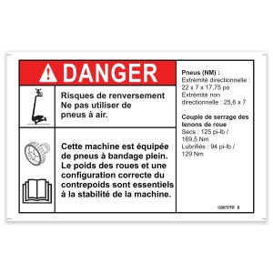 Genie Lift Part # 1299757FRGT - DECAL,DANGER,TIP,TIRES, EA