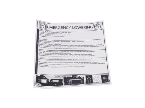 JLG Part # 080422GB | DECAL, EMERGENCY LOWERING, EA