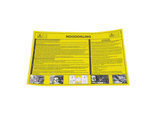JLG Part # 081229NL | DECAL,,MANUAL DECENT HOLLAND, EA