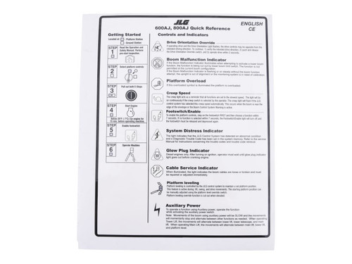 JLG Part # 1001180861 | DECAL,QUICK START REFERENCE, EA