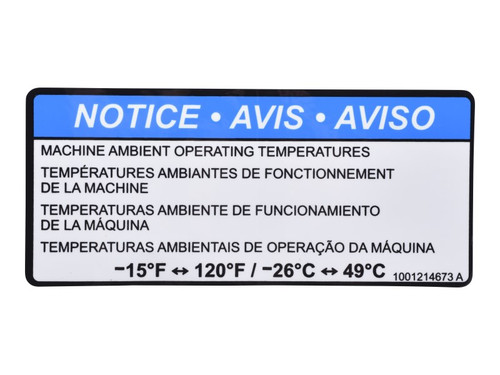 JLG Part # 1001214673 | DECAL,MACHINE AMBIENT TEMP, EA