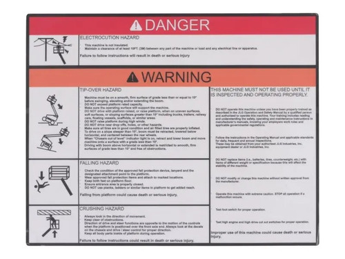 JLG Part # 1001244726 | DECAL,WARNING/DANGER, EA
