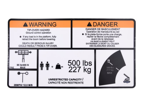 JLG Part # 1001253923 | DECAL,WARN SINGLECAP(ENG,FRE), EA